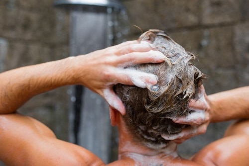 a man showering